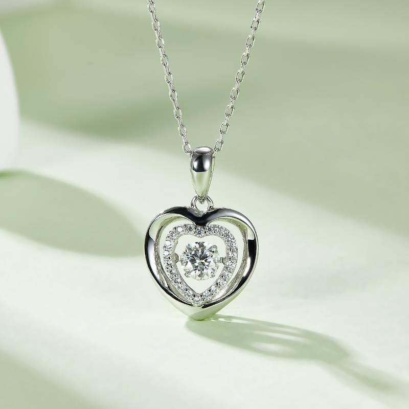 Dynamic and Heartwarming S925 Silver Plated Platinum Moissanite Diamond Necklace 50 Points D-Class